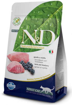 FARMINA N&D NATURAL & DELICIOUS Cat Prime Grain Free Lamb & Blueberry - sausā barība kaķiem 5kg